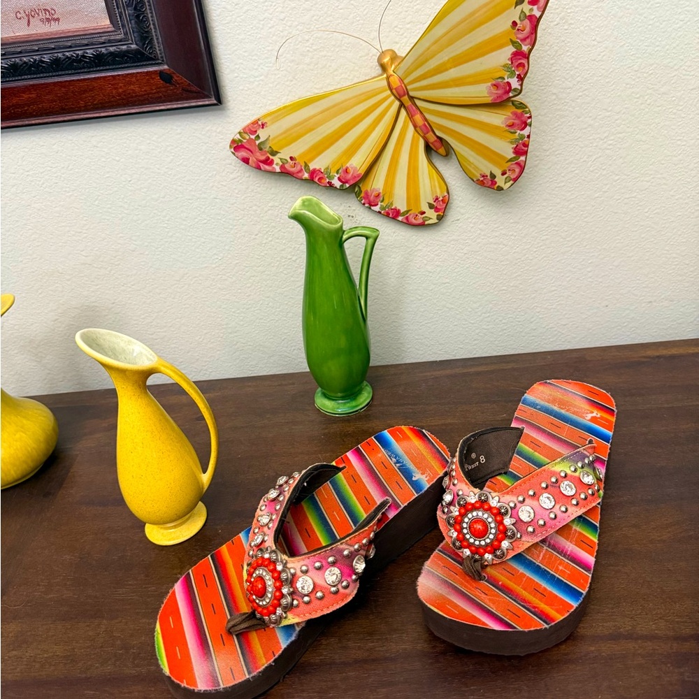 Montana West Embroidery Rhinestone Sandals